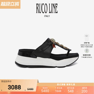 6cm增高鞋 Ruco Line如卡萊奢華牛皮涼鞋 厚底水鉆人字拖女夾腳拖鞋