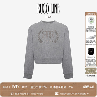 Ruco 商场同款 纯棉卫衣女烫钻高腰圆领长袖 上衣 Line如卡莱