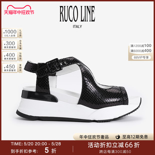 女露趾中空6cm厚底女鞋 Ruco 凉鞋 Line如卡莱意大利鱼嘴时装 羊皮鞋