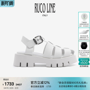 女5cm增高鞋 Ruco 猪笼鞋 包头凉鞋 Line如卡莱真牛皮厚底罗马凉鞋