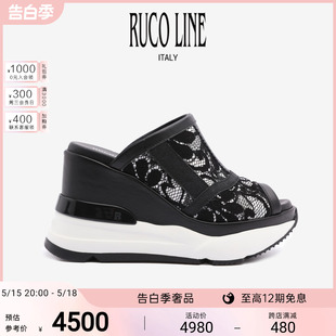 Ruco 女外穿增高商城同款 Line如卡莱蕾丝拼接10CM高跟包头半拖鞋