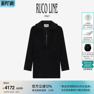Line如卡莱男毛呢大衣呢子中长款 Ruco 连帽外套 绵羊毛