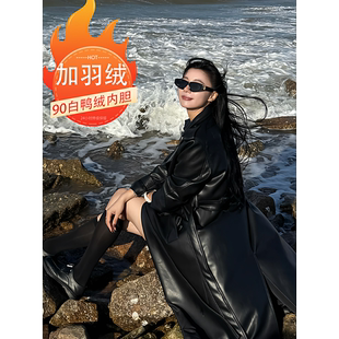 羽绒皮衣外套女2025新款今年流行爆款洋气中长款加厚高级感酷飒风