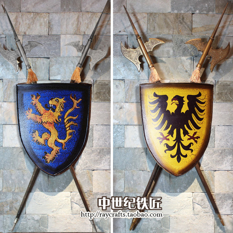 怀旧欧式客厅背景墙面装饰壁挂/骑士盾牌斧/酒吧网咖餐厅剧场挂饰