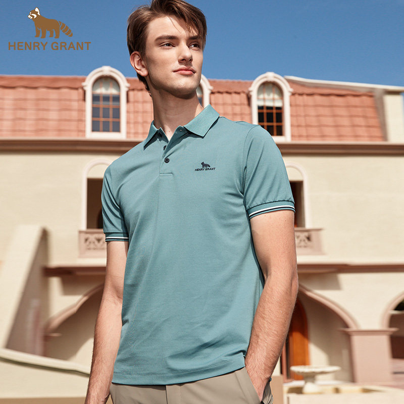 亨利格兰小熊猫 男士夏季新品休闲清凉撞色翻领T恤百搭短袖polo