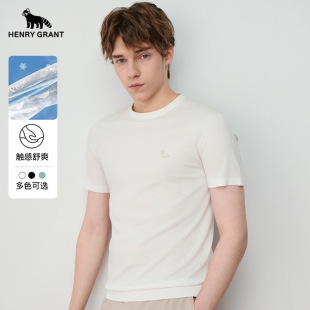 针织t恤百搭汗衫 亨利格兰小熊猫夏季 纯色薄款 男休闲圆领短袖 新品