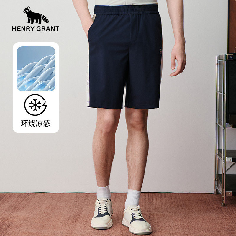 亨利格兰小熊猫春夏新品男士英伦运动休闲短裤宽松凉感弹力沙滩裤