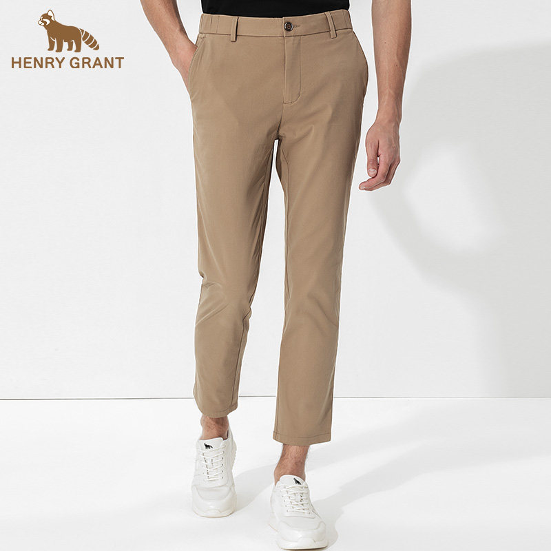 亨利格兰小熊猫男裤春夏新款美式休闲直筒时尚百搭高腰薄款长裤子