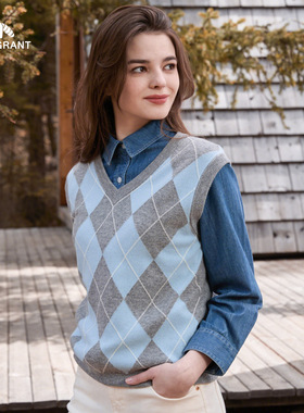 HENRY GRANT/亨利格兰款羊绒羊毛混纺针织衫  秋冬新无袖坎肩毛衣