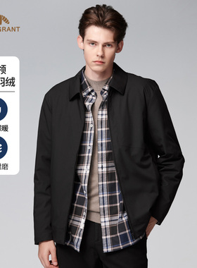 亨利格兰薄款羽绒服男士2025年秋冬百搭翻领黑色外套防风保暖上衣