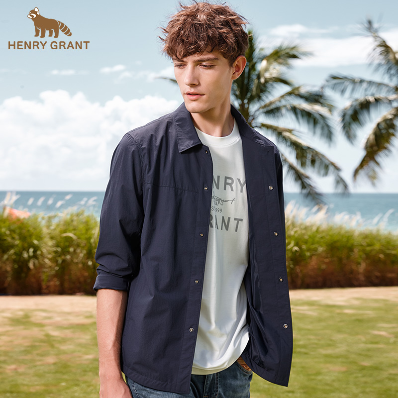 亨利格兰春夏翻领男士夹克衫外套