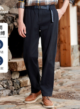 亨利格兰直筒微阔休闲裤男士2025秋冬新款可调松紧腰百搭休闲长裤