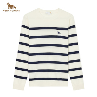 百搭打底上衣舒适圆领针织衫 亨利格兰条纹羊毛衫 女2025年秋冬新款