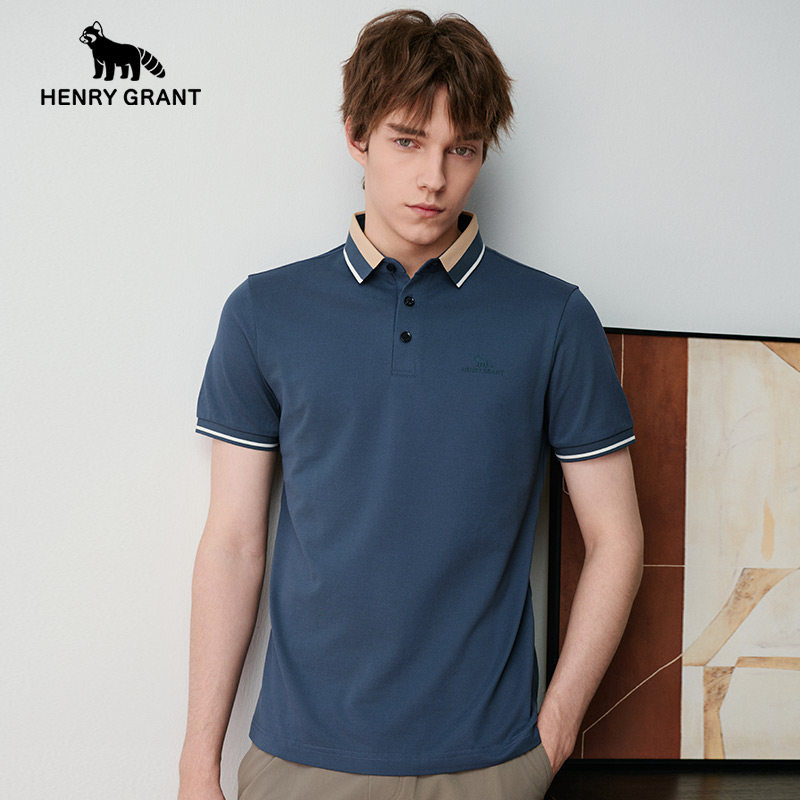 亨利格兰小熊猫夏季新品 男士运动休闲撞色翻领短袖t恤清凉polo