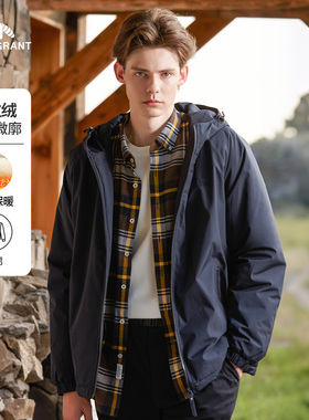 亨利格兰连帽棉服男士2025年秋冬防风御寒摇粒绒外套微阔百搭棉衣