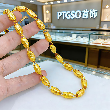 PTGSO男士24款可水洗K亮面黄色金色车花橄榄手工雕刻项链子不掉色