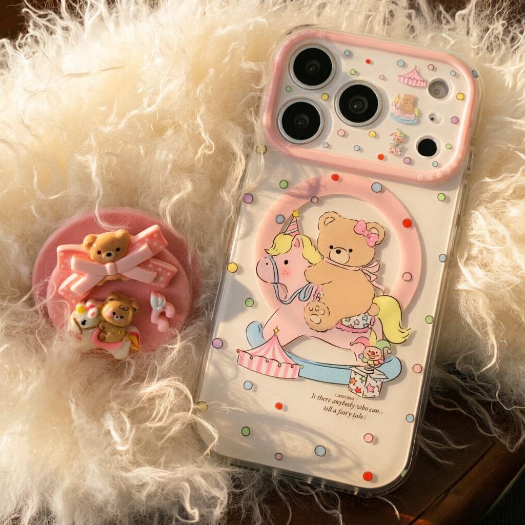 可爱骑马小熊适用iPhone17promax手机壳苹果17pro磁吸式tpu精孔镜头全包16pro保护套15pro带支架软壳14外壳女