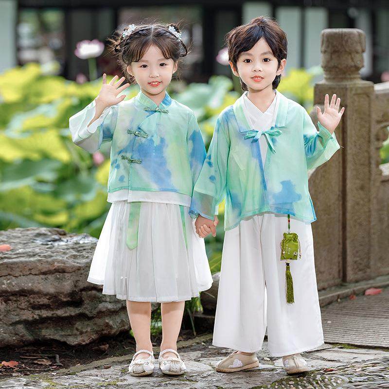 儿童汉服中国风春季国学服女童书童唐装男童古装三字经六一演出服