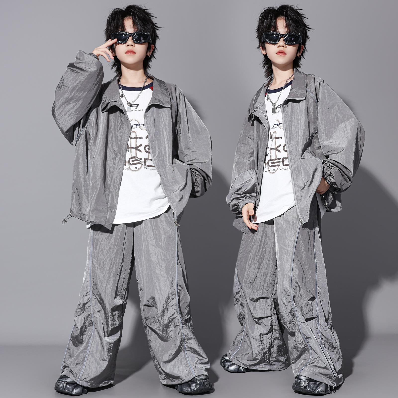 灰色运动套装少儿hiphop潮酷服装