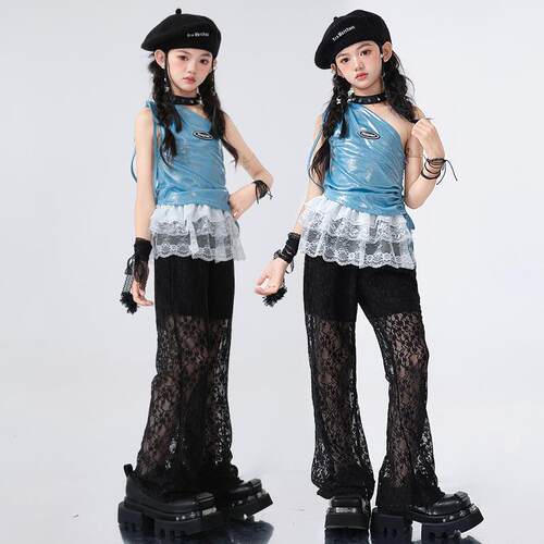 女童爵士舞服装潮酷时髦女孩jazz街舞演出服少儿夏季炸街洋气套装
