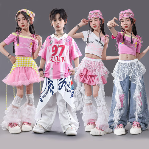 六一儿童演出服爵士舞服装女童潮酷时髦走秀潮服少儿街舞服装男童