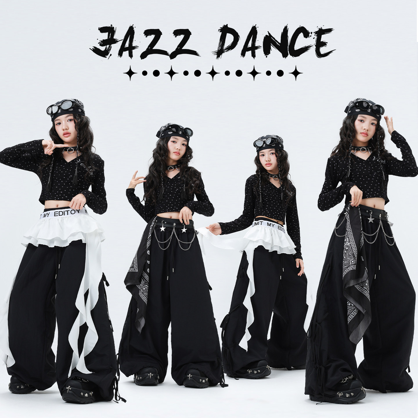 爵士舞女童服装潮酷儿童长袖上衣街舞表演出服少儿jazz练功服时髦图片