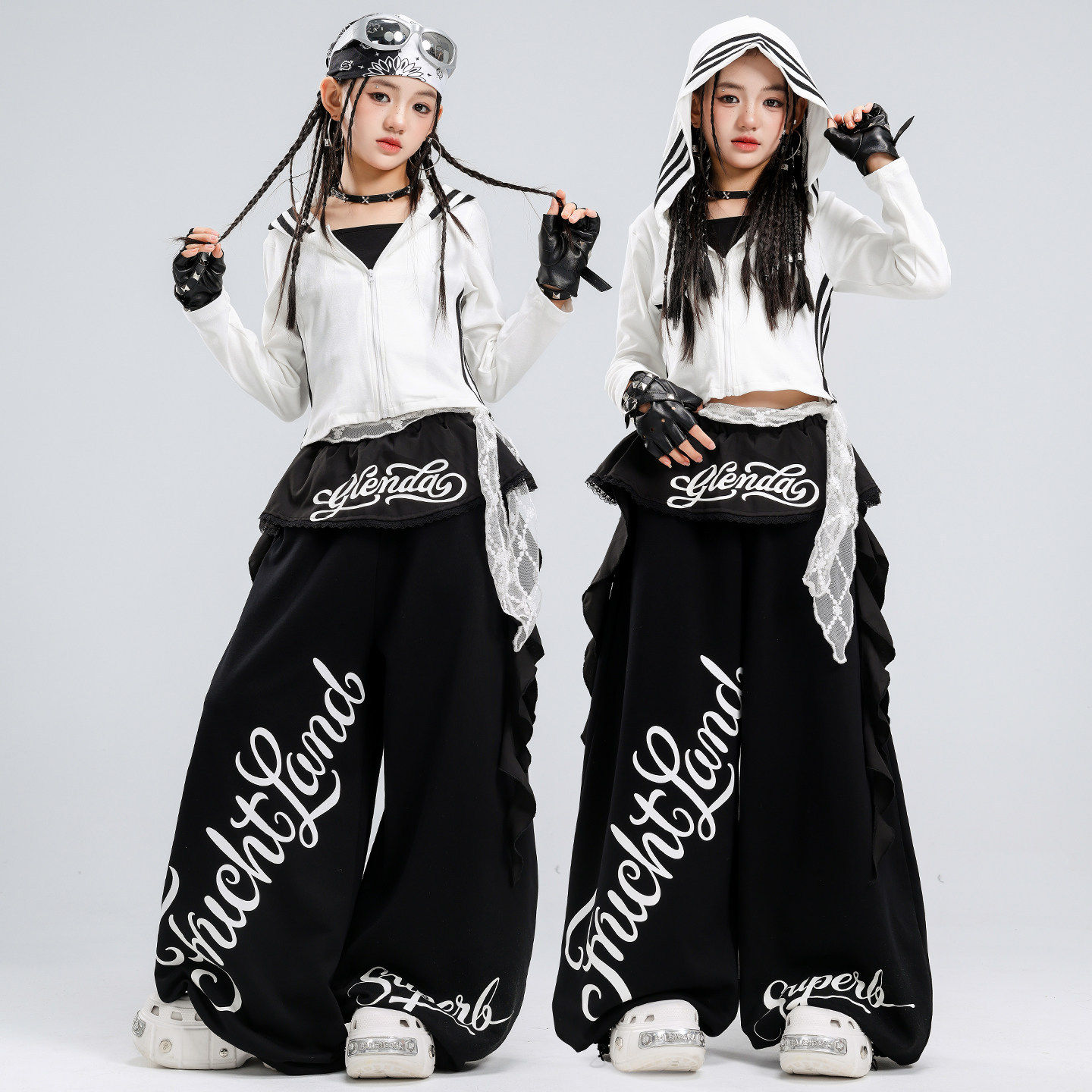 爵士舞服装女童jazz舞蹈演出服黑白连帽套装少儿走秀街舞表演服女