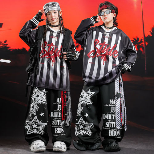 街舞儿童潮服嘻哈男童炫酷条纹星星舞蹈服套装女童hiphop演出服男