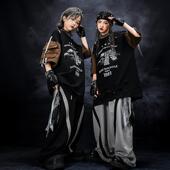 女童走秀潮装 街舞儿童潮服嘻哈男童夏季 破洞撞色舞蹈服套装 演出服