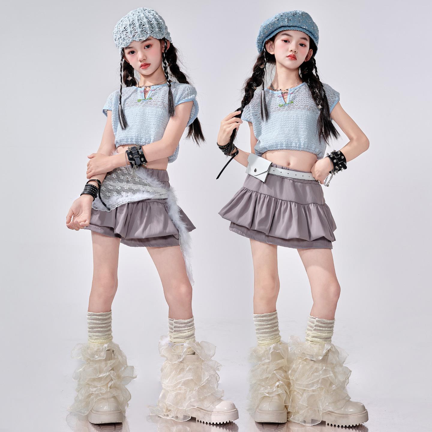 爵士舞女童服装潮酷女孩时髦套装夏女团甜酷风jazz街舞走秀演出服