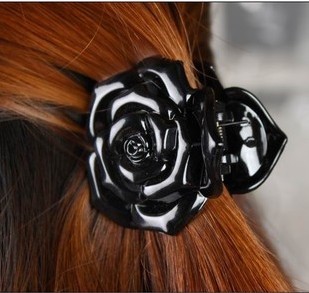 韩国黑色公主发夹 玫瑰花朵边夹 发饰头饰首饰香蕉夹顶夹后脑勺