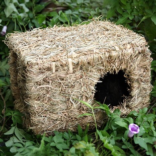 小宠折叠草房手工编织兔子龙猫仓鼠刺猬豚鼠异宠草窝造景玩具