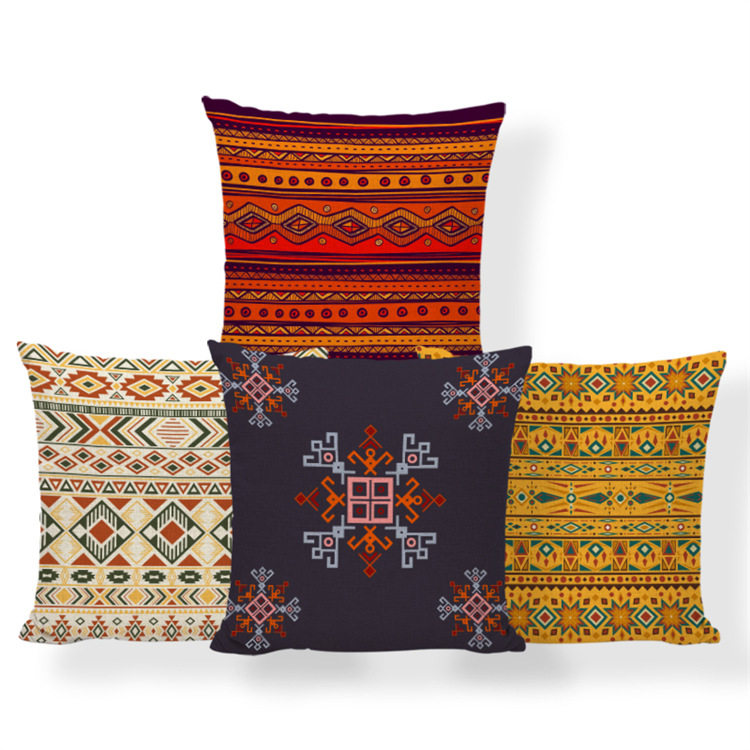 枕头波西米亚彩色民族风花纹热转印毛绒腰靠枕居家儿童