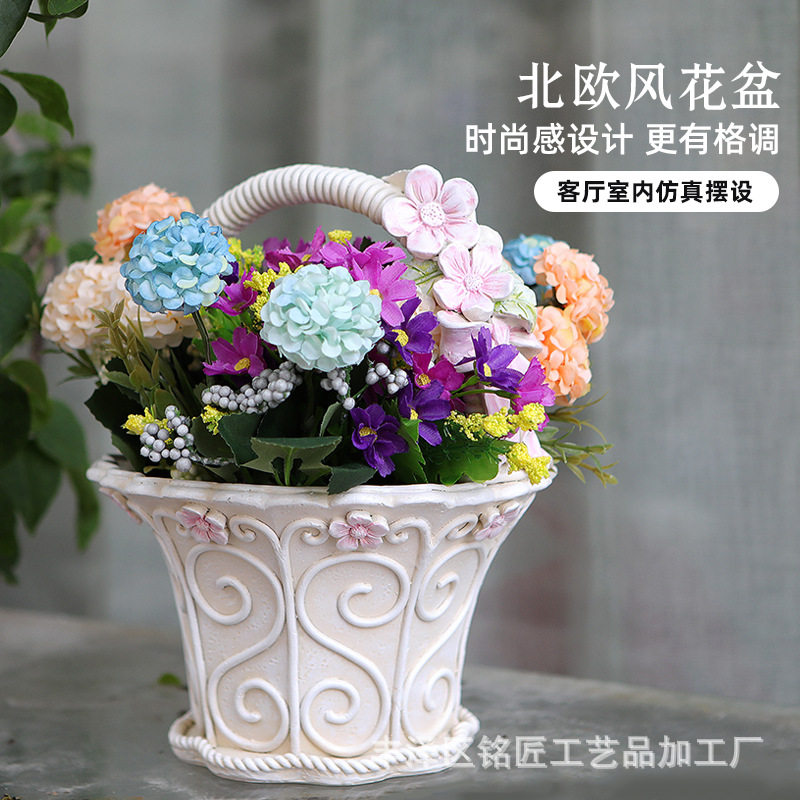 欧式花篮花盆摆件创意树脂工艺品花缸户外花园庭院装饰摆设