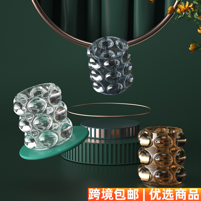 化妆品眉笔收纳筒美妆刷桶圆形透明玻璃办公室笔筒梳妆台收纳盒