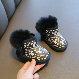 男童短靴子小 新品 子婴儿鞋 儿童雪地靴软底学步鞋 加绒女童棉鞋 冬季
