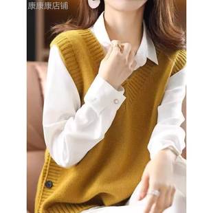欧货洋气针织叠穿衬衫马甲女款春秋2025新款外穿内搭毛衣马夹背心