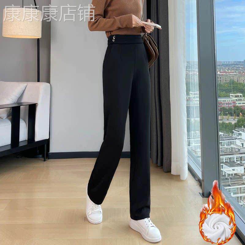 加绒加厚直筒裤女秋冬季2026新款外穿西装女裤女士羊羔绒保暖棉裤