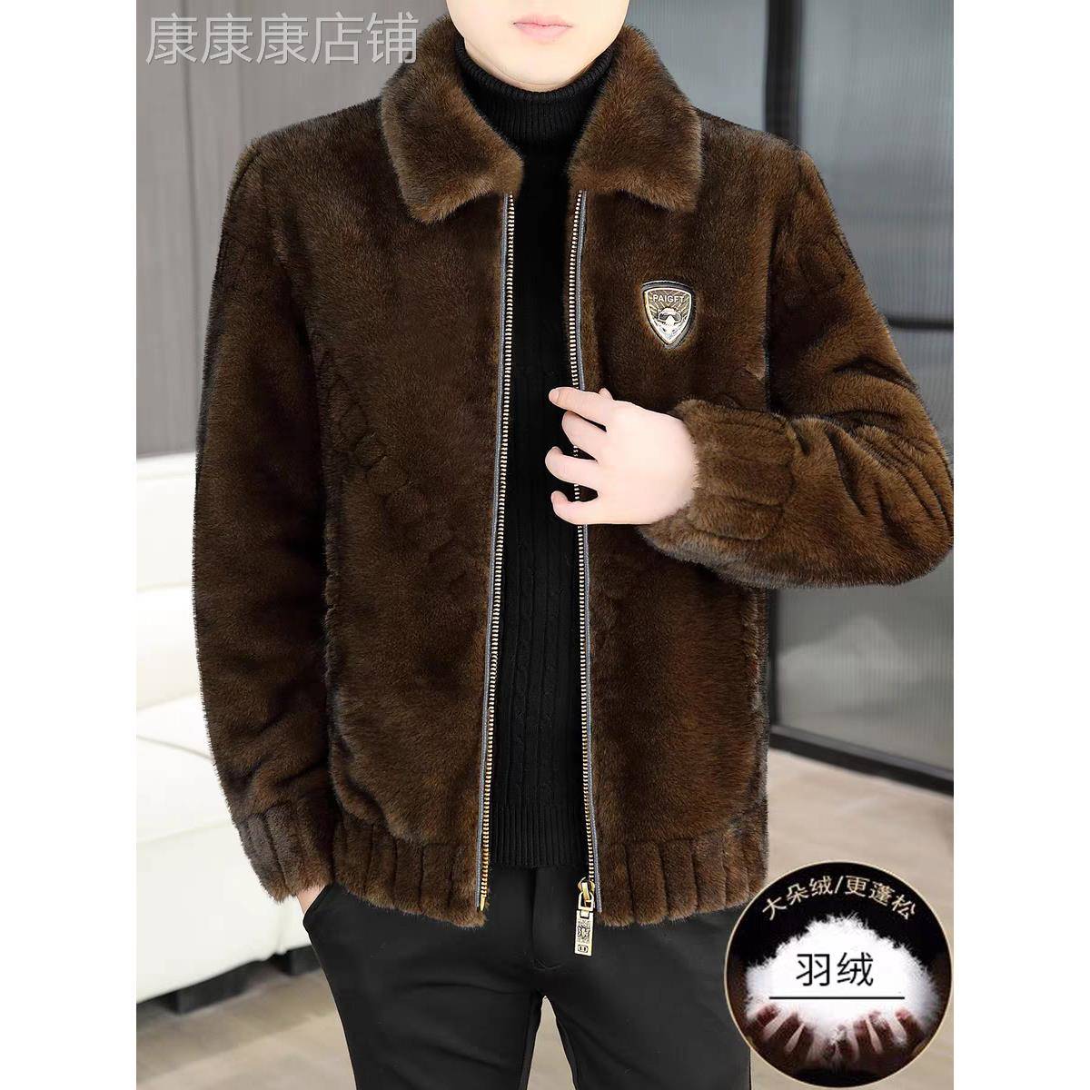 高端品牌男士金貂绒外套冬季保暖白鸭绒羽绒服加厚皮毛一体夹克男