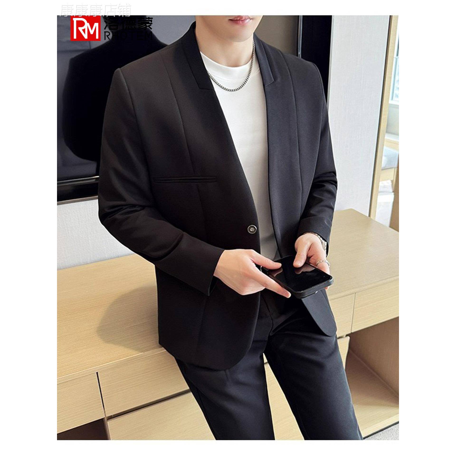 鲁东小众设计新中式西装套装男士休闲时尚西装套装男士两件套