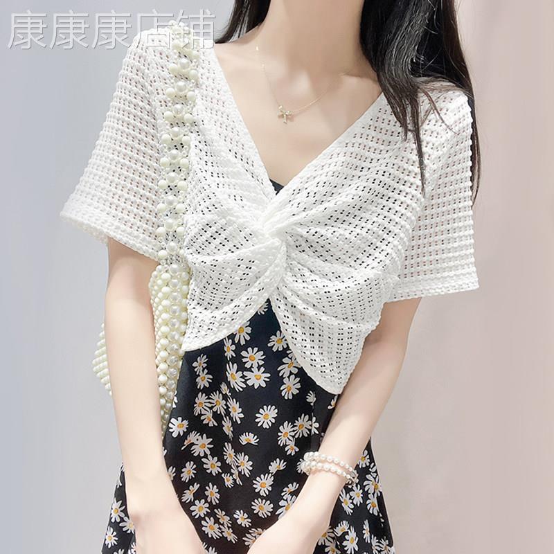 吊带裙外搭女夏季款蕾丝披肩镂空防晒网洞上衣套头短款罩衫小坎肩