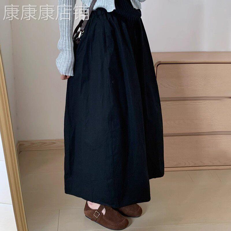 韩系黑色花苞裙女春季新款高腰梨型身材显瘦a字裙巨好看的半身裙