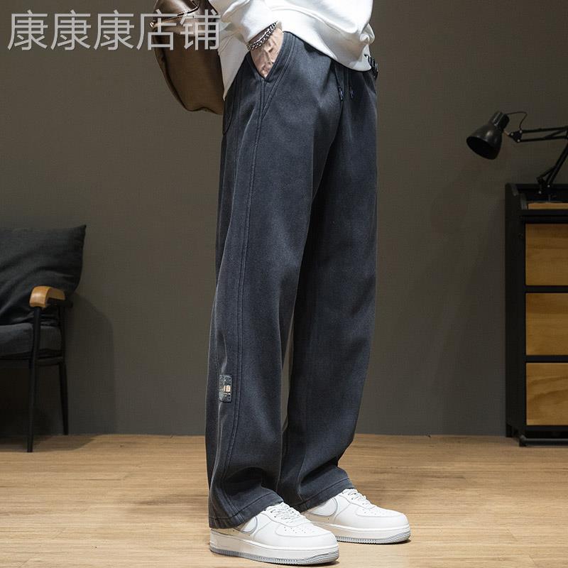 it neith BIAS潮牌秋冬卫裤男士加大直筒裤宽松大码休闲加绒长裤