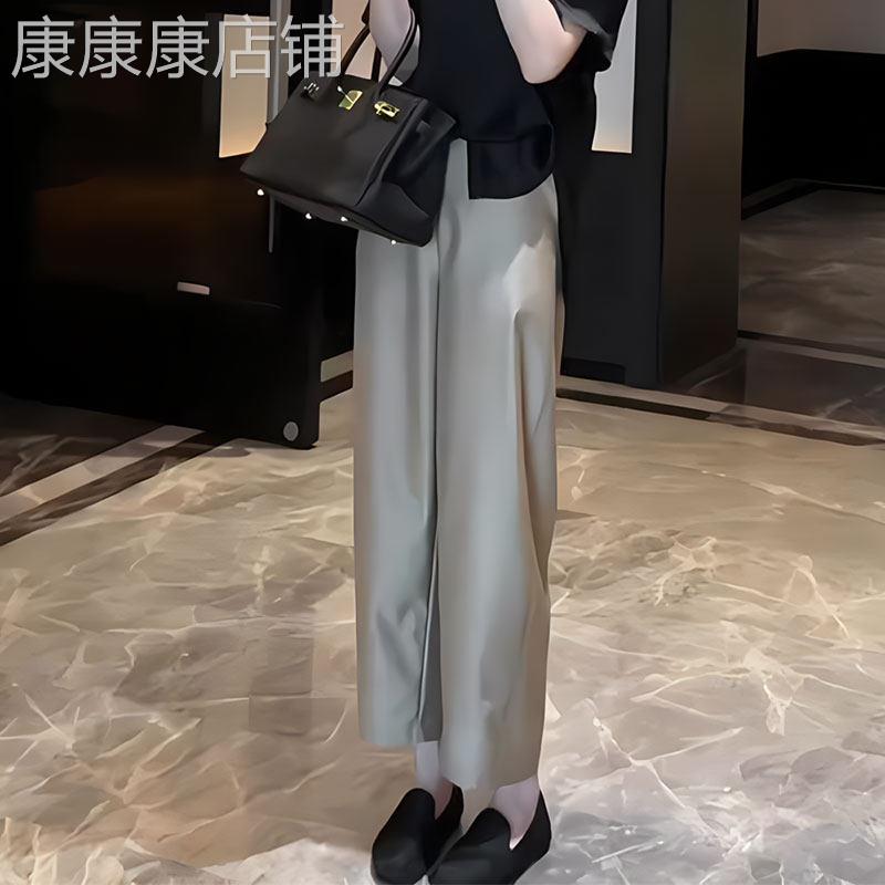 香槟色弯刀裤女2026夏季新款高腰光泽感气质百搭垂感九分休闲裤子
