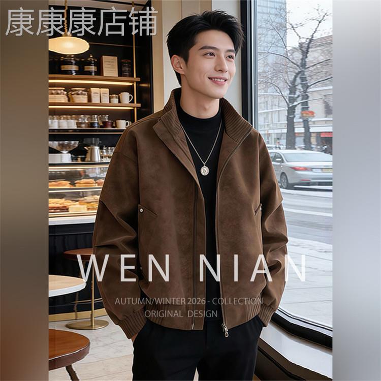 韩国WEN NIAN美式短款飞行夹克外套男士2026春季美拉德pu皮棒球服