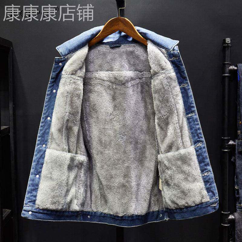 水晶绒牛仔外套男士秋冬季韩版痞帅夹克加绒加厚保暖大尺码宽松上