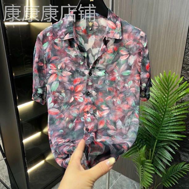 潮牌时尚帅气宽松休闲印花短袖T恤男士夏季薄款透气衬衫上衣体恤