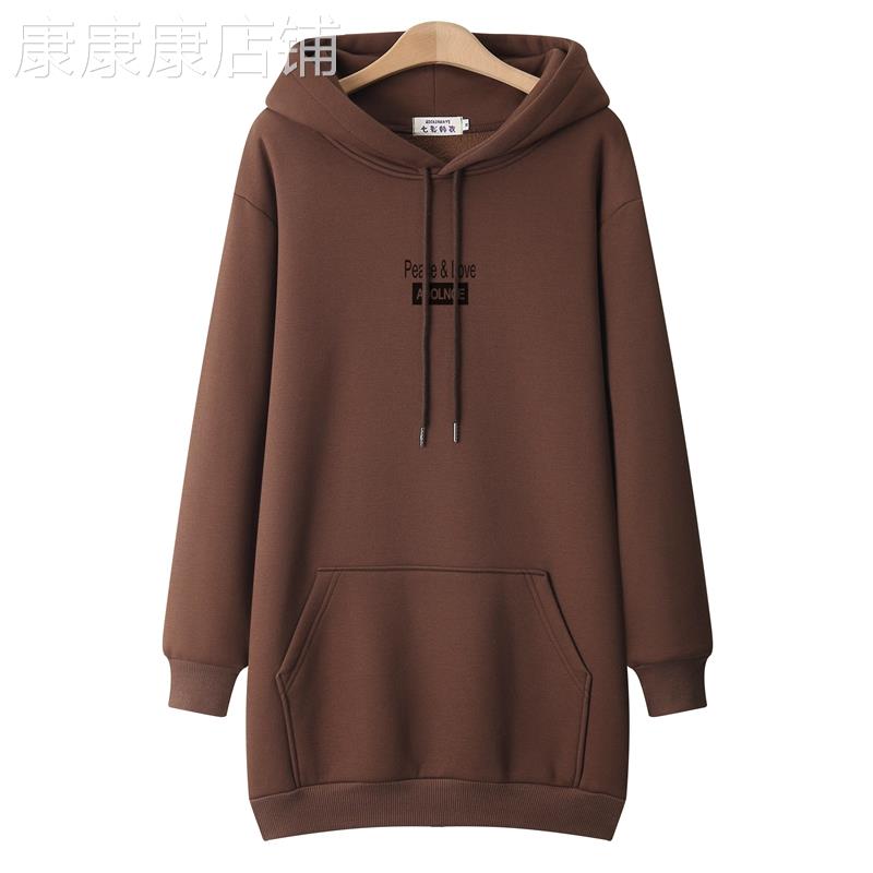 潮牌中长款连帽宽松卫衣女2024秋冬新款加绒加厚大码外套胖MM上衣