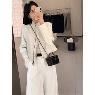 白色短款皮衣外套女2025春季新款休闲洋气宽松时尚小个子机车服女