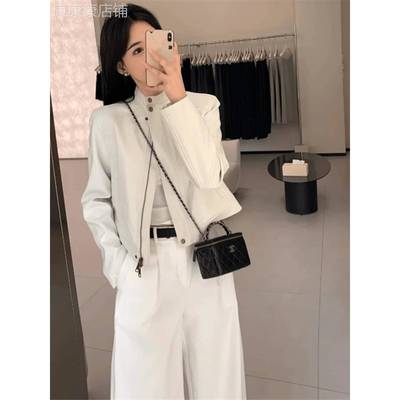 白色短款皮衣外套女2025春季新款休闲洋气宽松时尚小个子机车服女